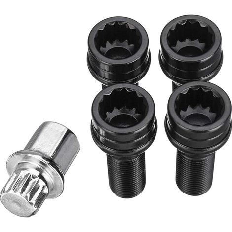 RHG M14 X 1,25 Roue Boulons De Blocage Écrou Noir + Clé Compatible avec BMW Mini R54 R55 R56 R57 R58 R59 R60 F55 F56 F57 Compatible avec BMW 1 2 3 4 5 6 7 Series X1 3 5 6