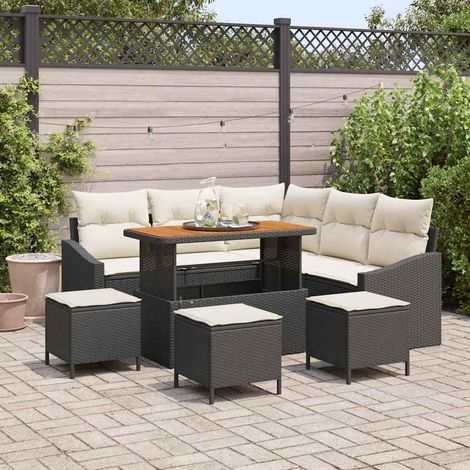vidaXL Gartensofa-set mit Kissen 9 pcs Schwarz Poly Rattan (1/5)
