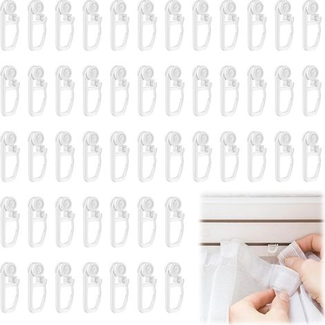 50 Pièces Crochet Rail à Rideau Glisseurs Plastique Blanc - Tringle Coulissante Forte Capacité de Charge (1/5)