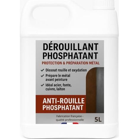 dérouillant, retardateur de corrosion, améliore l'accroche des peintures sur la ferraille, acier fonte cuivre laiton - bidon de 5L