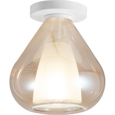 LILA PLAFONIERA 1 LUCE AMBRA IN VETRO CON STRUTTURA IN METALLO BIANCA ATTACCO E27 (1/4)