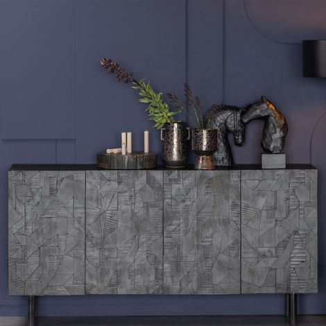 Buffet 4 portes 160x40x83 cm en bois de manguier et métal noir
