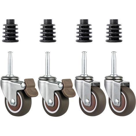 Roulettes Pivotantes Silencieuses De 120 Kg Pour Chariots Tubes Ronds De Diamètre Extérieur (14/16/19/22/25 mm), Roulettes De Rechange pour Meubles En Caoutchouc Avec 2 Freins(OD of round tube: 25 mm, (1/5)