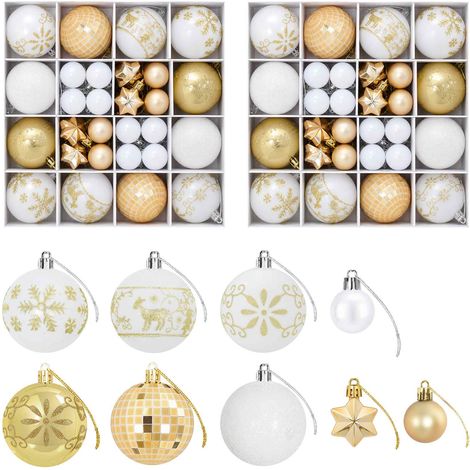 Christmas Ball Set 88 pcs Gold and White Ø 6 cm Plastic vidaXL (1/5)