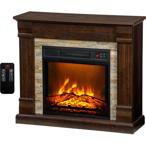 HOMCOM Caminetto Elettrico da Terra con Temperatura Regolabile e Fiamma Marrone (1/5)