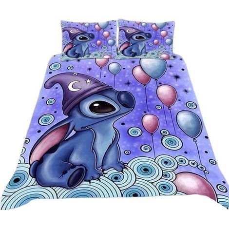 Parure de lit 3 pièces Stitch (anime), 100 % polyester, housse de couette et taies d'oreiller, pour enfant, 245 x 210 cm (1/5)