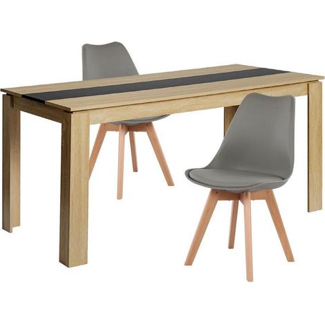 Esstischgruppe 160cm mit 2 Stühlen, Eiche-Schwarz, Grau (1/5)