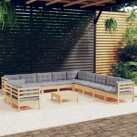Salon de jardin 12 pcs - Canapé de jardin - Ensembles de Meubles d'exterieur - avec coussins gris Bois de pin solide Chic-575570 (1/5)