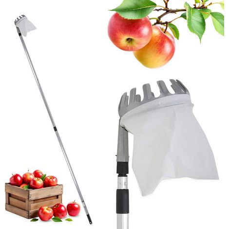 Spetebo Obstpflücker mit Teleskopstiel und Fangbeutel mit Pflückkranz - bis 240 cm - Fruchtpflücker mit Erntebeutel und Teleskopstange