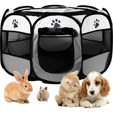 Enclos portable pour chiots et chats, 91 x 91 x 58 cm, pour l'intérieur et l'extérieur, convient pour chiens, chats et petits animaux, gris (1/5)