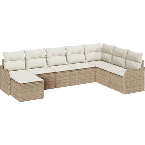 Maison Exclusive - Set Divano da Giardino 8 pcs Beige e bianco Poly Rattan