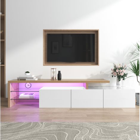 meuble tv rangement salon 197 5 cm bois blanc LED OKMYHOME (1/5)