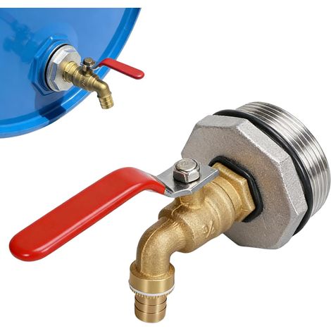 Robinet pour Fût de 55 Gallons, Robinets pour Fût D'huile de 2 Pouces en Laiton avec Joint ÉTanche, Robinet De Pluie, Raccord Adaptateur pour Réservoir IBC, Extraction D'eau Facile (1/5)