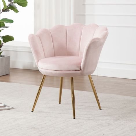 Wahson Fauteuil en Velours, Fauteuil de Salon Moderne Chaise Coquillage avec Pieds Métal Fauteuil Scandinave pour Chambre, Velours, Rose Clair