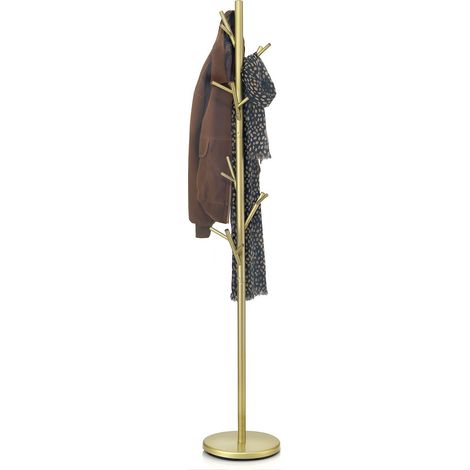 Idimex – Portemanteau Zeno or – Métal laqué doré – 6 crochets doubles – Dimensions 177 x 30 x 30 cm – Socle diamètre 30 cm