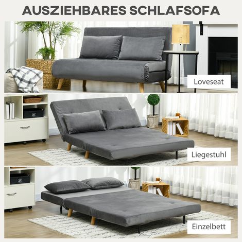 Canapé-lit inclinable convertible, banquette lounge, 2 coussins, aspect velours côtelé, 130x78x79 cm, gris (1/4)