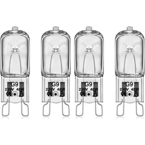 Kcvv – Bombilla halógena G9 de 40 W y 230 V – Temperatura máxima 300 °C – Para hornos y microondas – Paquete de 4 bombillas de vidrio de alta calidad (1/4)