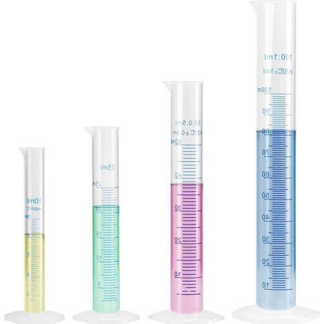 Lot de 4 cylindres gradués en plastique - 10/25/50/100 ml - Pour bricolage et laboratoires scientifiques - Cylindre gradué en plastique - Outils de mesure liquide pour la cuisine chimique