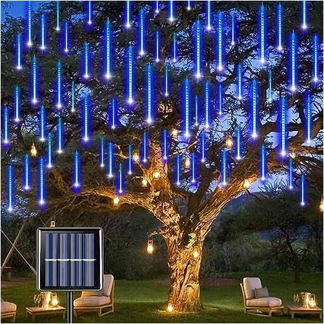 Lumières Solaires de Pluie de Météores, Guirlandes Lumineuses IP65 Imperméable Lumières de Noël avec Tubes de 30 cm, 8 Tubes, Total 240 LED pour Décoration de Arbre Mariage Intérieur Fête Jardin