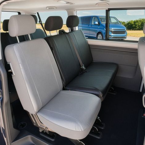 VW T5 kompatibler Sitzbezug Kunstleder, passgenau für Doppelbank hinten, robuste Sitzbezüge Transporter/Van anthrazit (1/5)