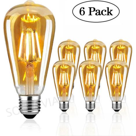Vintage Edison bulb, Edison LED bulb E27 4W warm light vintage antique bulb retro incandescent lamp for nostalgia and retro lighting in home, cafe bar etc. - 6 pieces (1/5)
