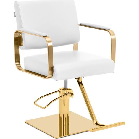 Poltrona da parrucchiere con poggiapiedi 95 x 59 x 88 cm 200 kg acciaio inox PVC oro bianco 140008971