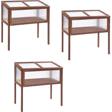 3er-Set hochbeet Frühbeet Pflanzkasten 90 x 50 x 93 cm für Garten Balkon Terrasse, Kräuterbeet aus Tannenholz & PC-Platte in Braun