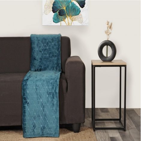 Plaid Polaire Bleu Canard Chaleur Douce Jacquard - Carpentier & Preux (1/5)