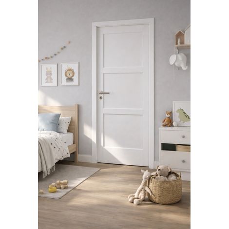 Bloc Porte Korya Blanc 3 Panneaux H204 X L83 Cm Côte Tableau P.droit,poignee Pomerol Gd Menuiseries