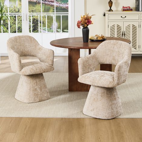 Wahson Esszimmerstühle 2er Set drehbar Chenille, Ergonomische Lendenwirbel-Aussparung weich Armlehnen Moderner Polsterstuhl für Küche Esszimmer Schlafzimmer, Beige