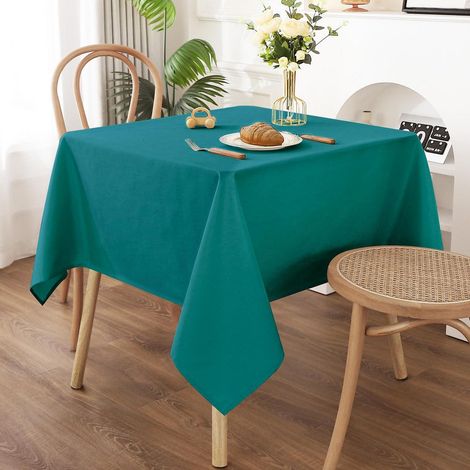 Nappe lavable aspect lin 120x120cm bleu-vert hydrofuge résistant aux rayures