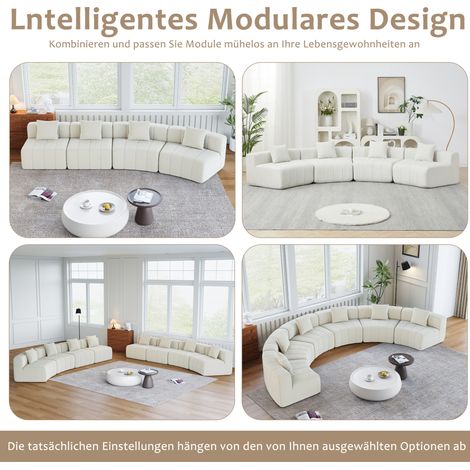 Canapé modulable en chenille beige, sans montage, pour salon et bureau FloraGrace (1/5)