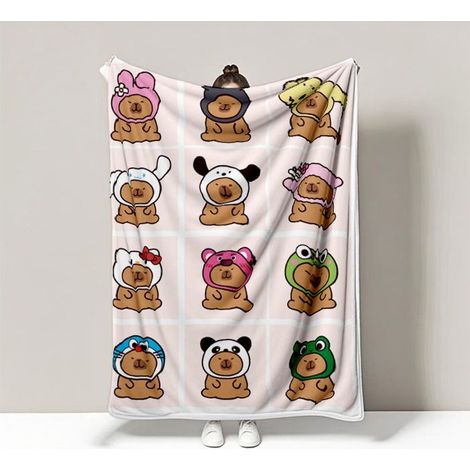 KLVGTIFS PU - Couvertures en Molleton de Flanelle Capybara,Couvertures Moelleuses Douces,Couverture de Canapé Lit Enfants,130150CM, Style A6 (1/4)