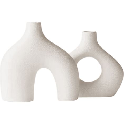 Vase Céramique - Lot De 2 Pièces - Décoration Intérieure Salon Chambre Bureau - Style Bohème Minimaliste - Hauteur 28 Cm Et 35 Cm