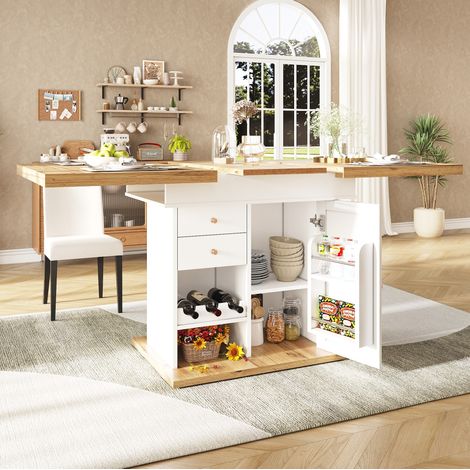 MODFU – Tavolo da pranzo allungabile 110-140x80 cm in MDF e metallo con vano contenitore, cassetto, ripiani regolabili e portata 60 kg – Bianco e naturale (1/5)