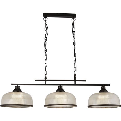 Searchlight Highworth Suspension barre à 3 lumières noire, verre de style Holophane (1/5)