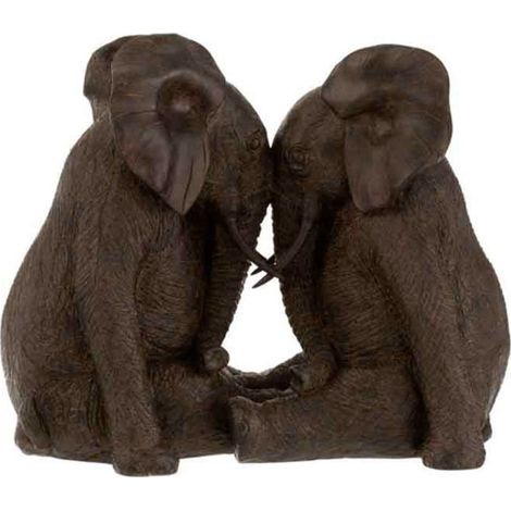 Statuette Déco "Couple d'Éléphants" 38cm Marron