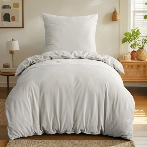 Bettwäsche-Set 155x220 cm Flanell Flauschig Warm Beige mit Reißverschluss