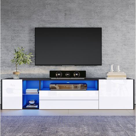 TV-Lowboard 180x40x45 cm Schwarz-Weiß aus Spanplatte mit LED, Hochglanzfront, 2 Schubladen und 2 Schränken (1/5)