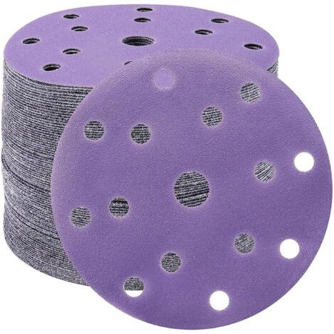 Disques Abrasifs 150mm Grain 120 Papier Poncer Disques de Ponçage 50 Pièces 15 Trous Disques de Ponçage pour Ponceuse Excentrique(Violet) (1/5)