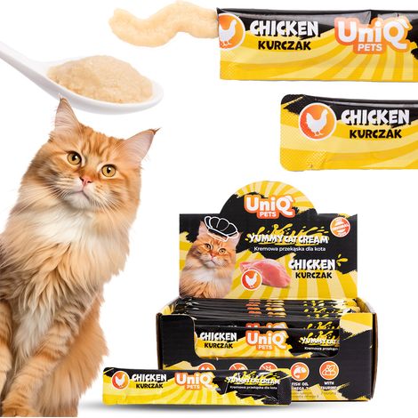 Pasta cremosa para gatos con sabor a pollo PurrCream UniQ Pets 15 g x 50 unidades.