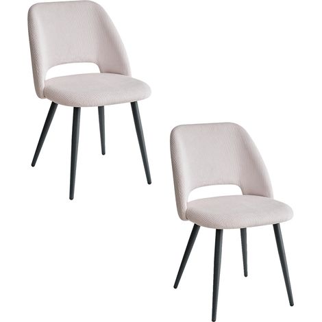 Chaise de salle à manger, tissu en velours côtelé, cadre en métal, 2pcs Beige (1/2)