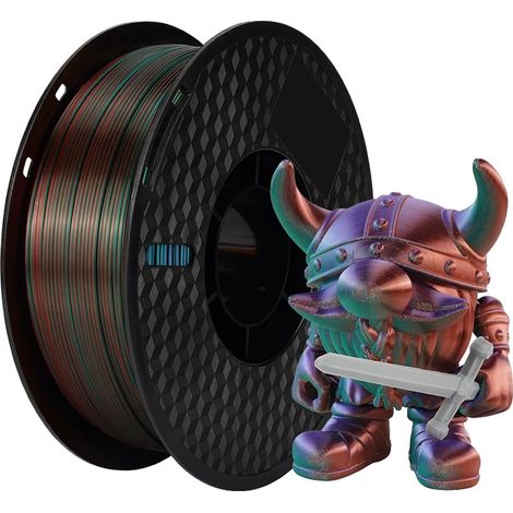 Filamento per stampante 3D, PLA ecologico, sfumatura multicolore, verde, viola, rame (1/2)