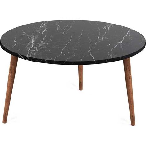 Tavolino in legno Table tondo ø 75 cm marmo nero (1/2)