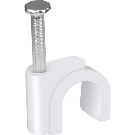 Lot de 200 colliers de serrage ronds de 8 mm avec clou enfiché, colliers de serrage coaxiaux pour gestion des câbles RG6 RG59 CAT5e CAT6 RJ45 colliers de serrage Ethernet Blanc (1/5)