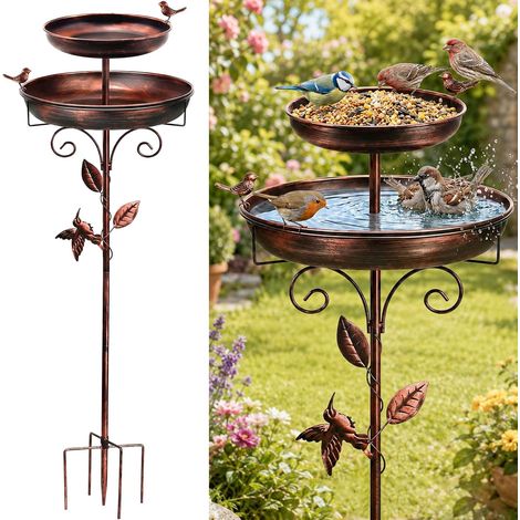 Abreuvoir Oiseaux Exterieur 2 en 1 Mangeoire Oiseaux Bain Oiseaux avec Tige en Métal pour Terrasse et Balcon, Jardin, Pelouse (1/5)