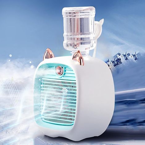 ventilateur de refroidissement par évaporation rechargeable par USB, ventilateur de brouillard de bureau avec mode 3 vitesses pour-bleu (1/5)