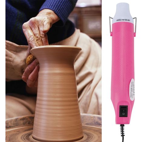 Pistolet à air chaud pour pâte polymère, tampon en caoutchouc multicolore à faire soi-même, poudre à embosser, feuille thermorétractable, rose fait main)