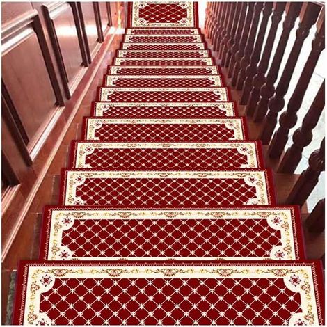 Ensemble de tapis de marche d'escalier Motif classique rouge foncé 40120 cm 3 pièces Terre de diatomées Tapis d'escalier antidérapants pour une utilisation intérieure à la maison (1/4)
