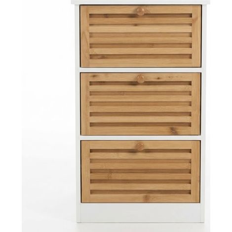 Cassettiera Multiuso in Legno di Abete Mobiletto Salvaspazio con 3 Cassetti Bianco e Naturale Dimensioni 31,5 x 30 x H63,5 cm, Ideale per Camera da Letto, Ingresso e Bagno (1/5)